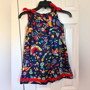 Hanna Andersson Ribbon Tie Navy Multicolor Floral Kids Dress 120 (6/7)